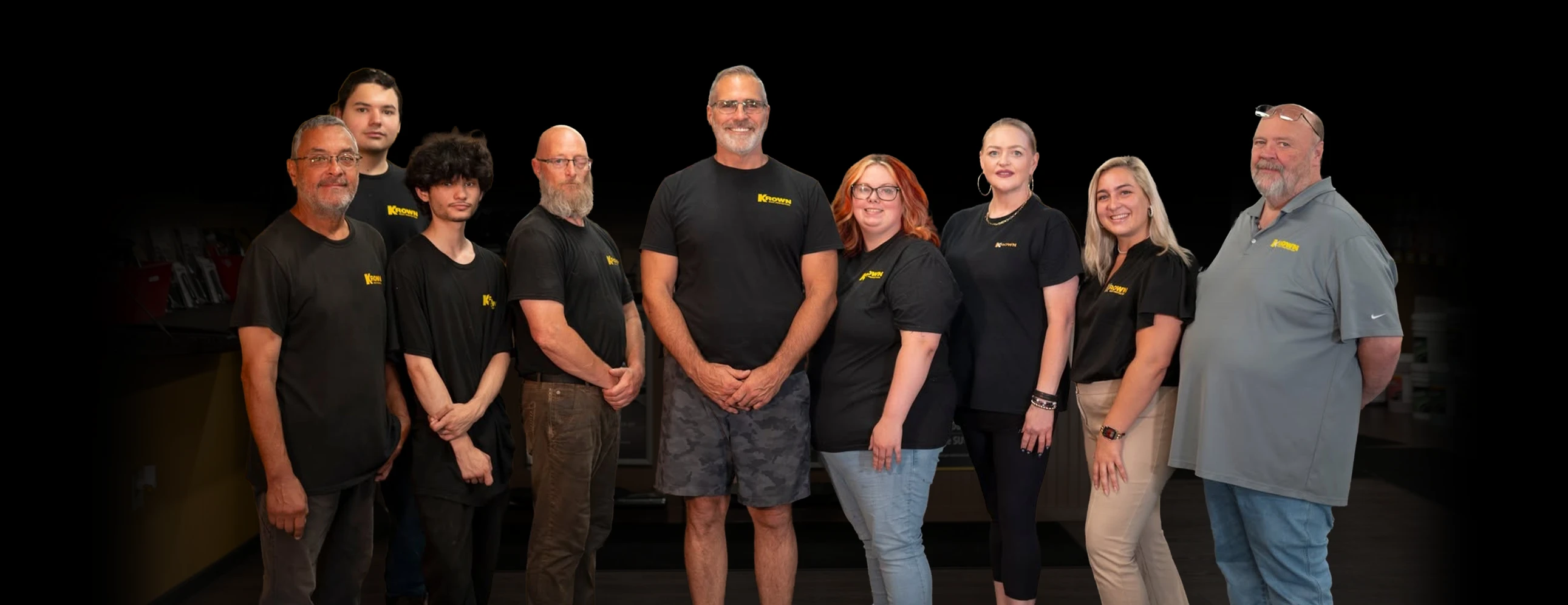 The Krown Stanley crew standing together in the shop